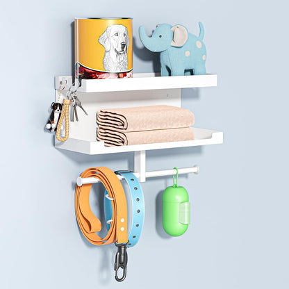 Dog Leash Holder for Wall, Leashes Hanger, Wall Mounted Dog Stuff Storage and Organizer, Metal Key Holder Pet Leash Hooks for Leashes, Training Treats, Chew Toys, Keys, Large (White)