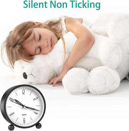 pxy Loud Alarm Clock for Heavy Sleepers 3D Dial Battery Operated (Battery Include), 4" Super Silent Analog Alarm Clock for Kids with Night Light PT260 Silver OrangePT505 Green White