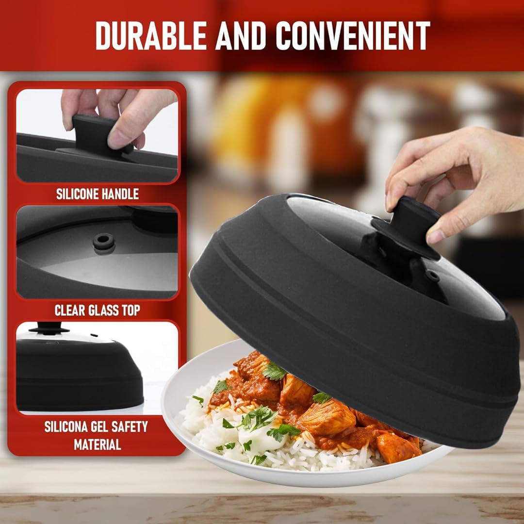 Microwave Splatter Cover Glass for Food - Large 10.8" Tempered Glass & Silicone Lid, Heat Resistant, Splatter Guard with Easy-Grip Handle