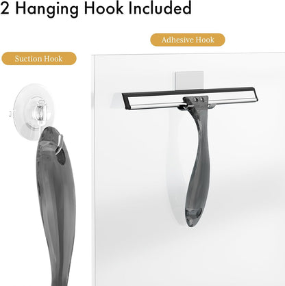 AmazerBath Squeegee for Shower Glass Door, 10 Inches, Clear | All-Purpose squeegee with Suction Hook & Adhesive Hook, Silicone Blade, for Shower Doors, Windows, Tiles and Car Glass