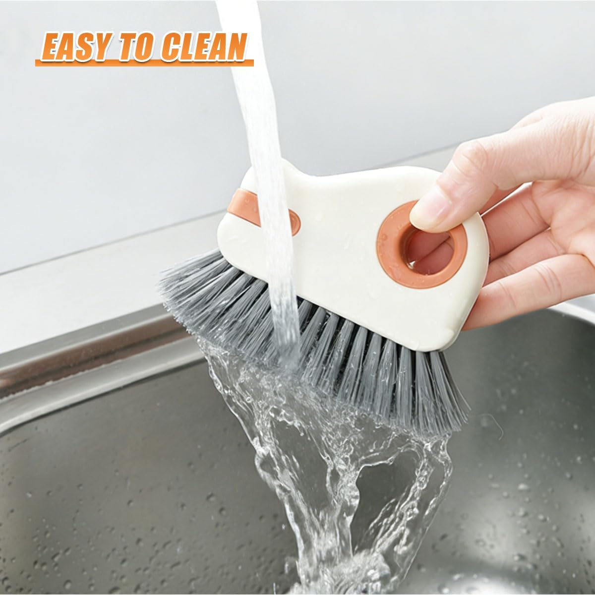 YoRise 2 in 1 Car Groove Cleaning Brush, Multifunctional Hard Bristle Car Window Track Cleaner Tool with Hidden Scraper, Universal Auto Door Crevice Cleaning Accessories for Window Sill(Orange-1PCS)