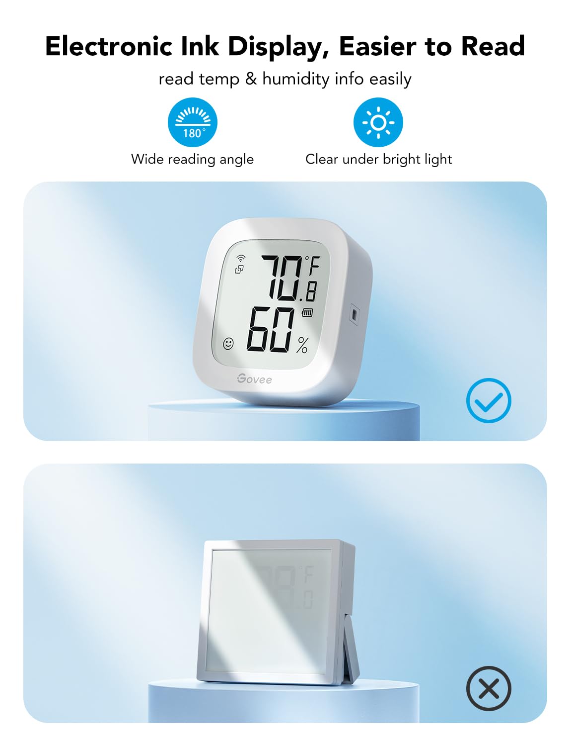 Govee WiFi Thermometer Hygrometer H5103 with Electronic Ink Display | Temp and humidity monitor with alert, 2.4G WiFi & Bluetooth, 2-yr data export. For bedroom, wine cellar, basement