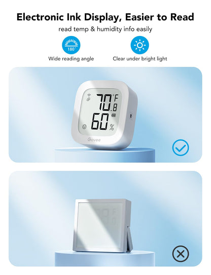 Govee WiFi Thermometer Hygrometer H5103 with Electronic Ink Display | Temp and humidity monitor with alert, 2.4G WiFi & Bluetooth, 2-yr data export. For bedroom, wine cellar, basement
