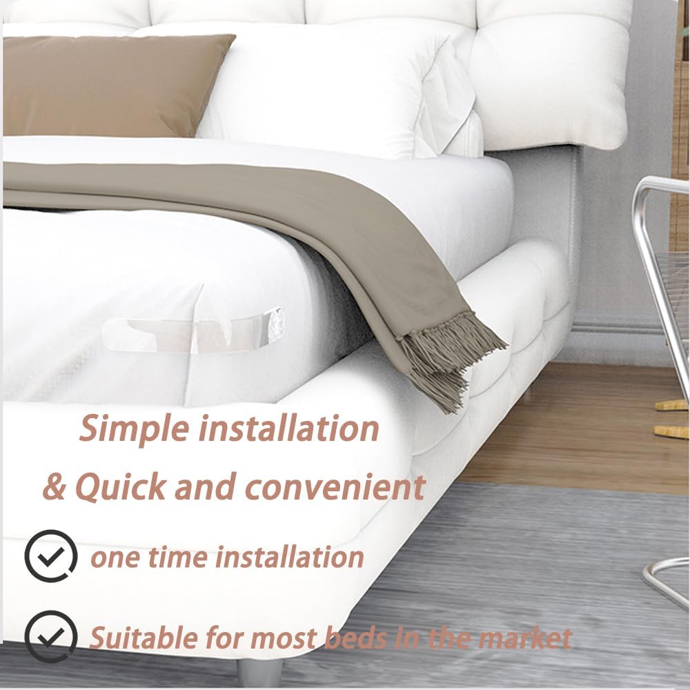 Sheet Clips to Secure Bed Sheets,snap-on Sheet Fasteners.Easy Installation | Lock Sheet Holders, Heavy Duty mattress straps to hold sheets in place, Durable Anti-Slip Teeth, Transparent Fixing Plate