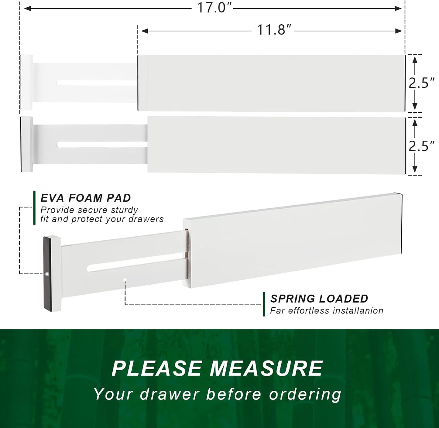 4 Pack Bamboo Drawer Dividers Organizer with Inserts 2.6'' High | Expandable from 12.5-21.7", Adjustable Drawer Organizer Separators for Utensils, Clothing, Office, Dresser, Bedroom, (Beige)