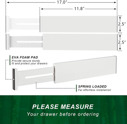 4 Pack Bamboo Drawer Dividers Organizer with Inserts 2.6'' High | Expandable from 12.5-21.7", Adjustable Drawer Organizer Separators for Utensils, Clothing, Office, Dresser, Bedroom, (Beige)