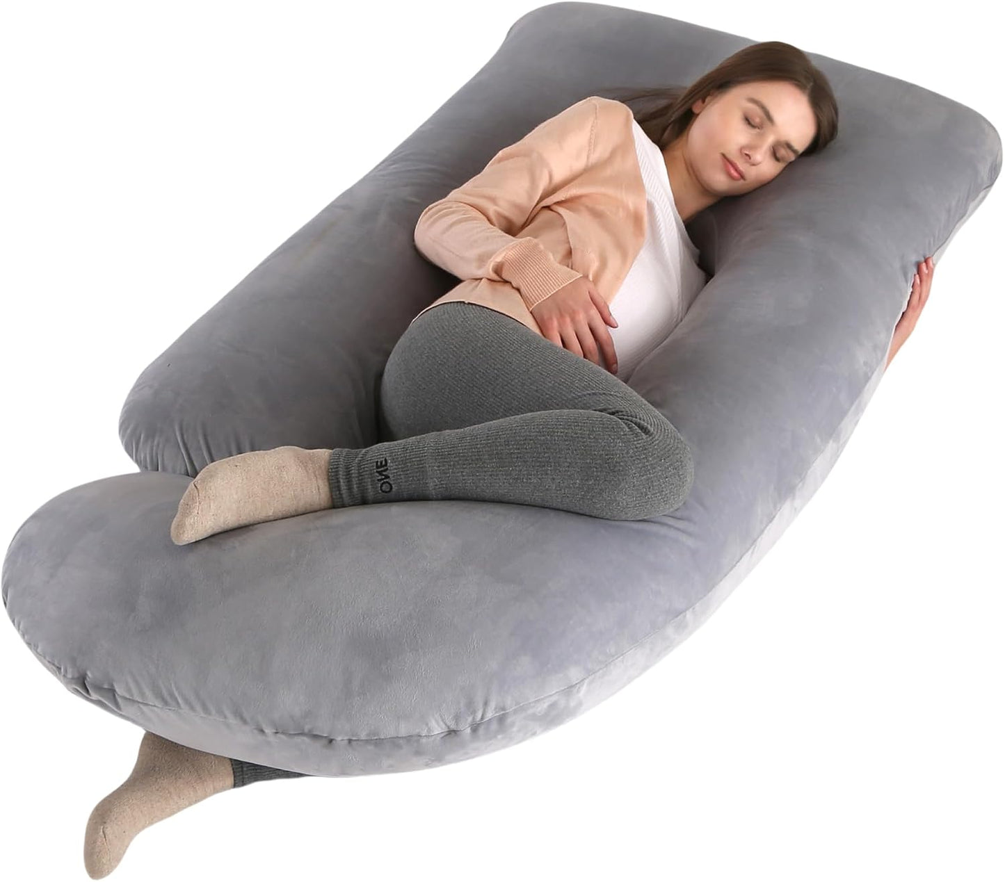 ALLOPERA Pregnancy Pillows for Sleeping, 57-Inch U-Shaped Full Body Maternity Pillow with Adjustable Fill and Removable Washable Cover, Back, Belly, Hip and Leg Support for Pregnant Women, Black Grey
