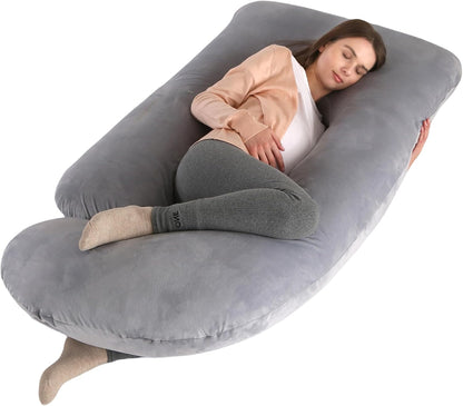 ALLOPERA Pregnancy Pillows for Sleeping, 57-Inch U-Shaped Full Body Maternity Pillow with Adjustable Fill and Removable Washable Cover, Back, Belly, Hip and Leg Support for Pregnant Women, Black Grey