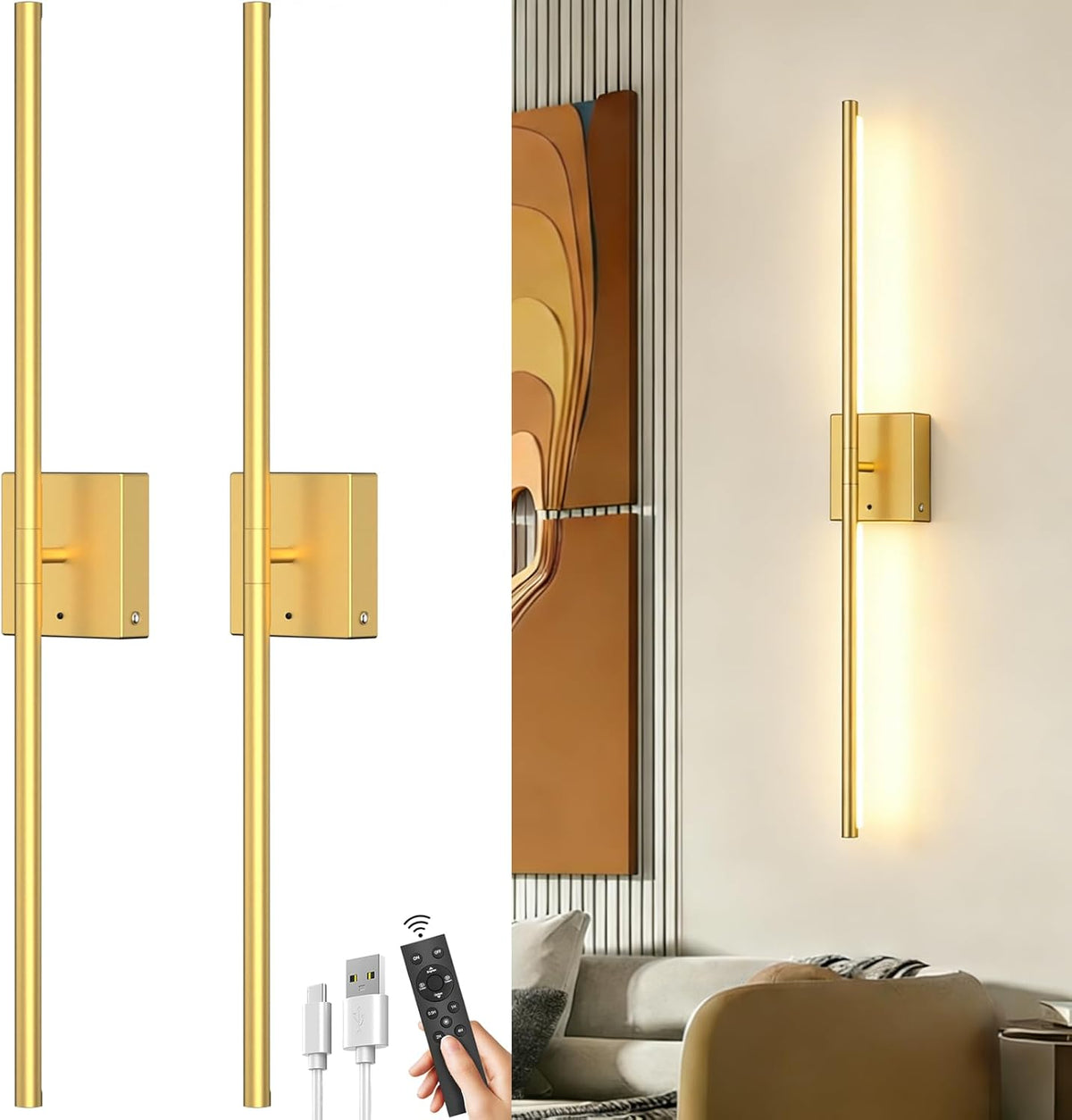 iThird Battery Operated Wall Sconces Set of 2: 10000mAh Rechargeable Wireless Wall Lights, 360° Rotatable Magnetic Wall Lamp, 4CCT Dimmable LED Wall Lighting for Bedroom Living Room Hallway, 31.7in