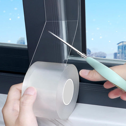 Qoqooice Transparent Window Weather Sealing Tape 2 Inch x 33 FT Weather Stripping Residue-Free Clear Window Insulation Tape for Doors Windows and Shower Glass Gaps
