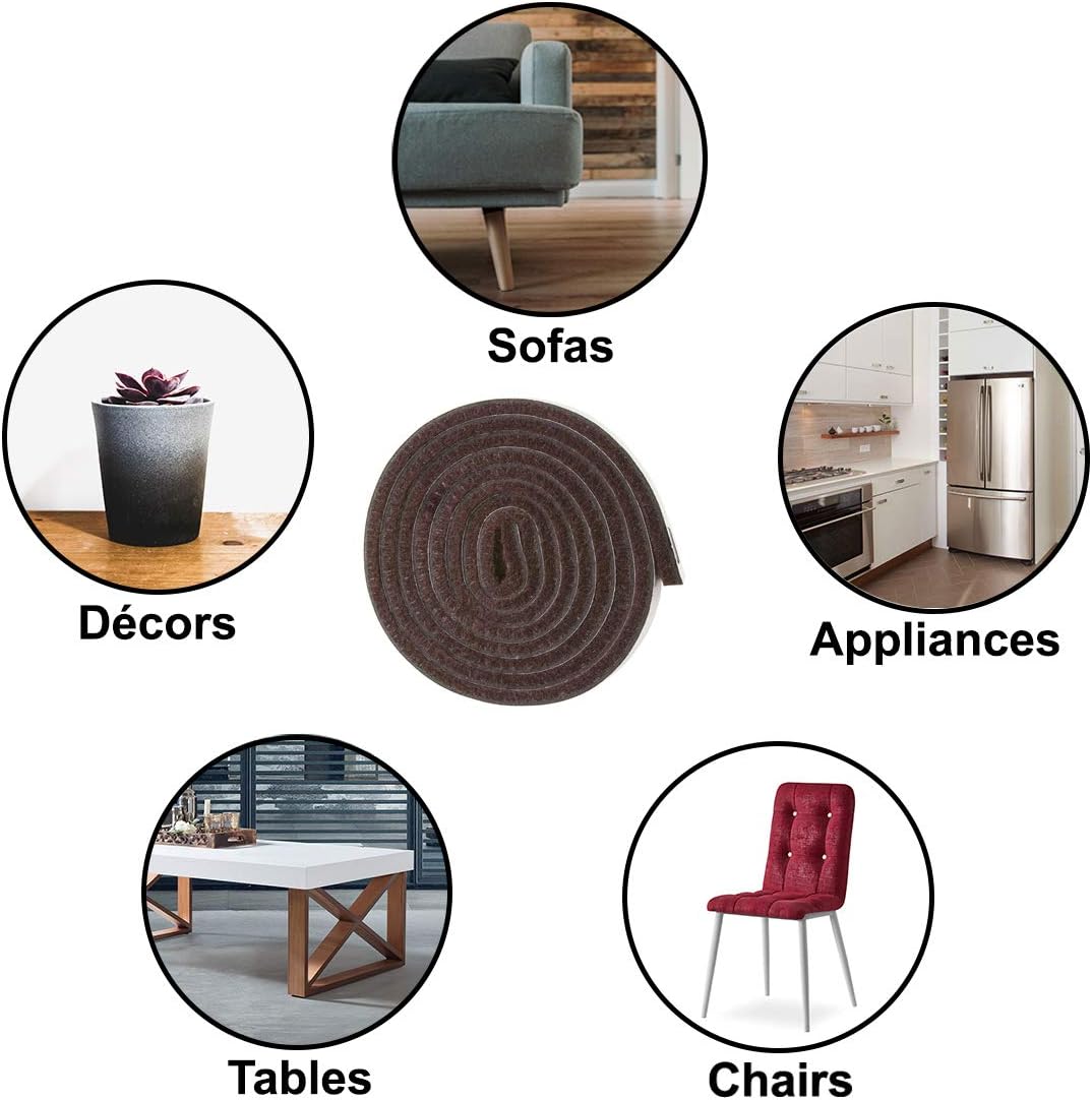 Self Adhesive Felt Furniture Pads: Furniture Sliders for Hardwood Floors, Chair Leg Floor Protectors, Heavy Duty Felt Strip Roll for All Hard Surfaces, 1/2" x 60" Roll, Beige