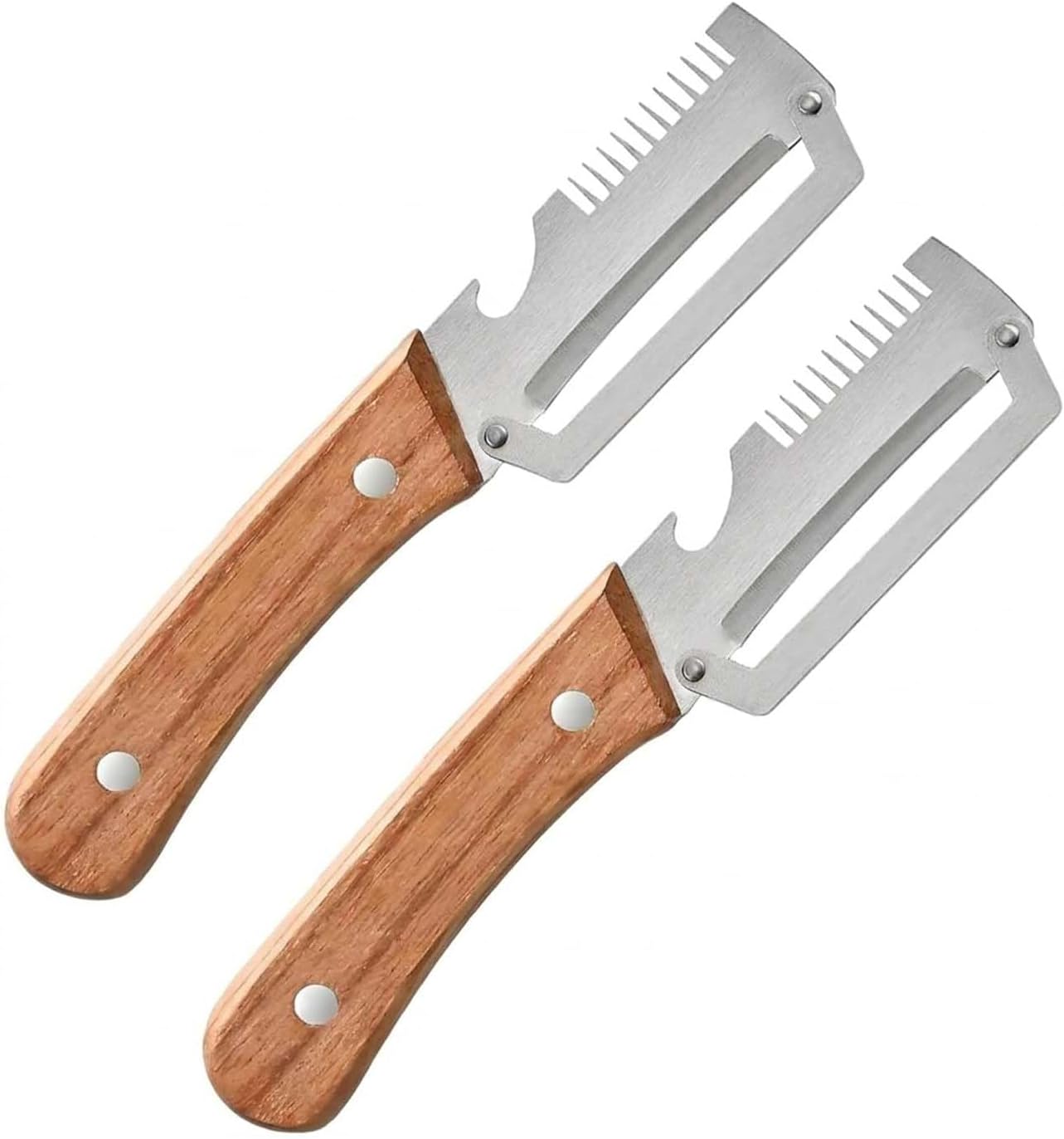 2PCS Multifunctional Vegetable Peeler, Premium Vegetable Peeler with Wooden Handle, 3-in-1 Peelers For Kitchen with Bottle Opener, Stainless Steel Blade Kitchen Tool for Vegetables Fruit