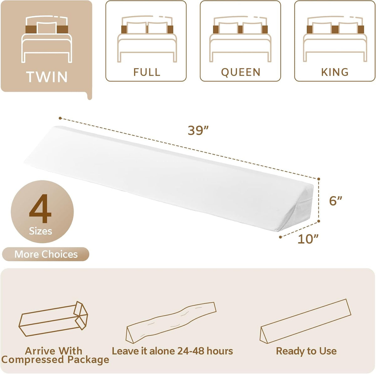 Bedluxe King Bed Wedge Pillow for Headboard, Fill The Gap (0-7")