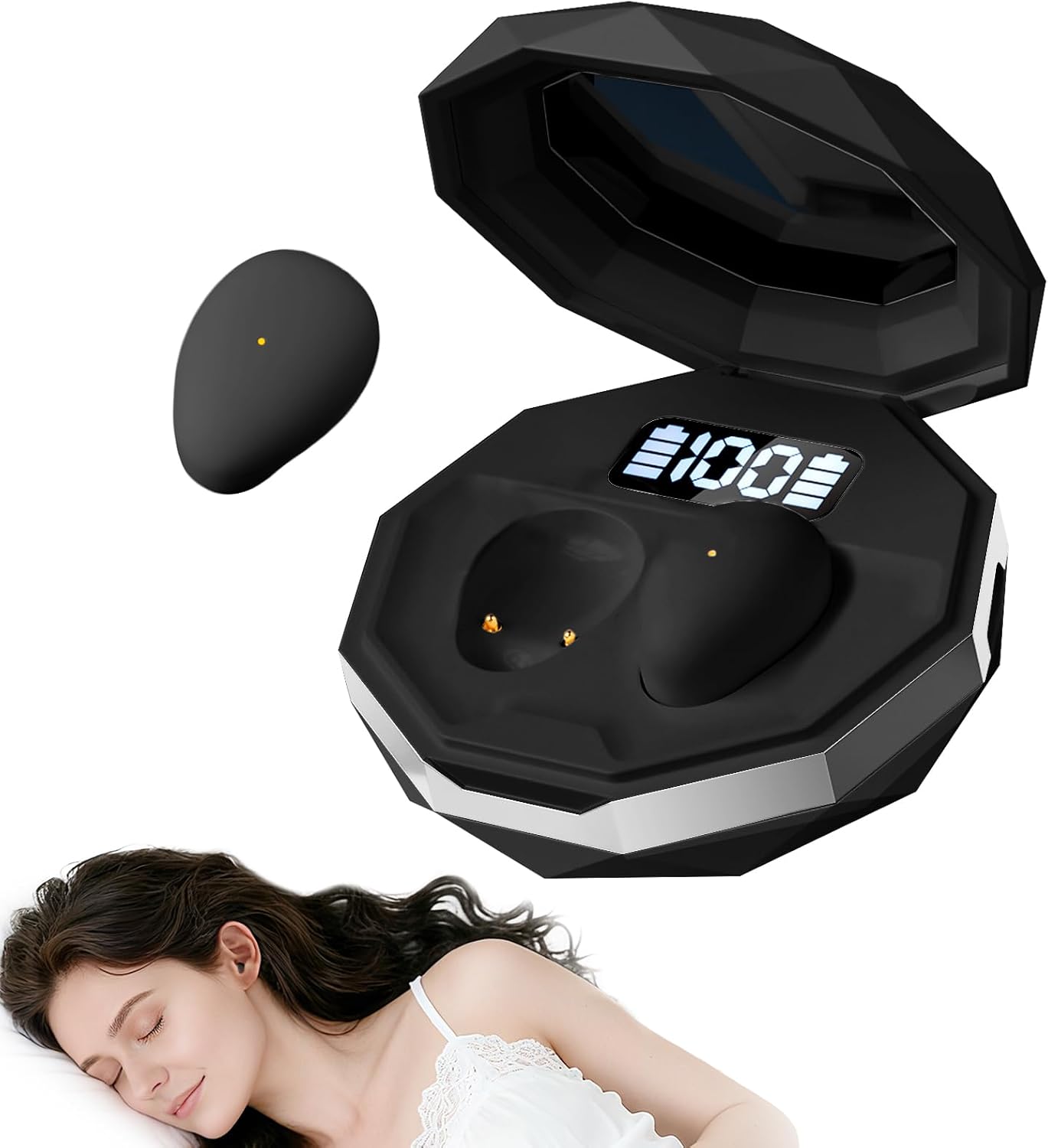 Sleep Earbuds for Side Sleepers, Mini Invisible Wireless Bluetooth 6.0 Micro Sleep Headphones, Hidden Earbuds with LED Screen for Small Ears Sleeping Working, Exercise, Hiking(Black)