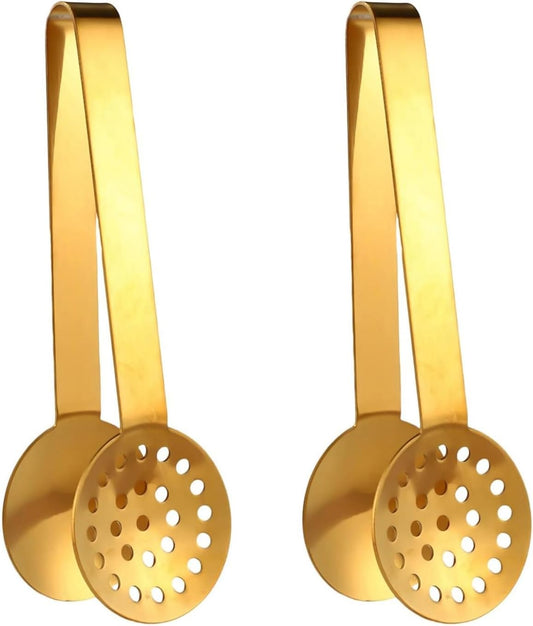 Tea Bag Squeezer (2-Pack), Stainless Steel Round Tea Bag Squeezer Tongs, Metal Strainer Gripper Picker Tea Spoon, Tea Accessories for Tea Drinkers (Gold)