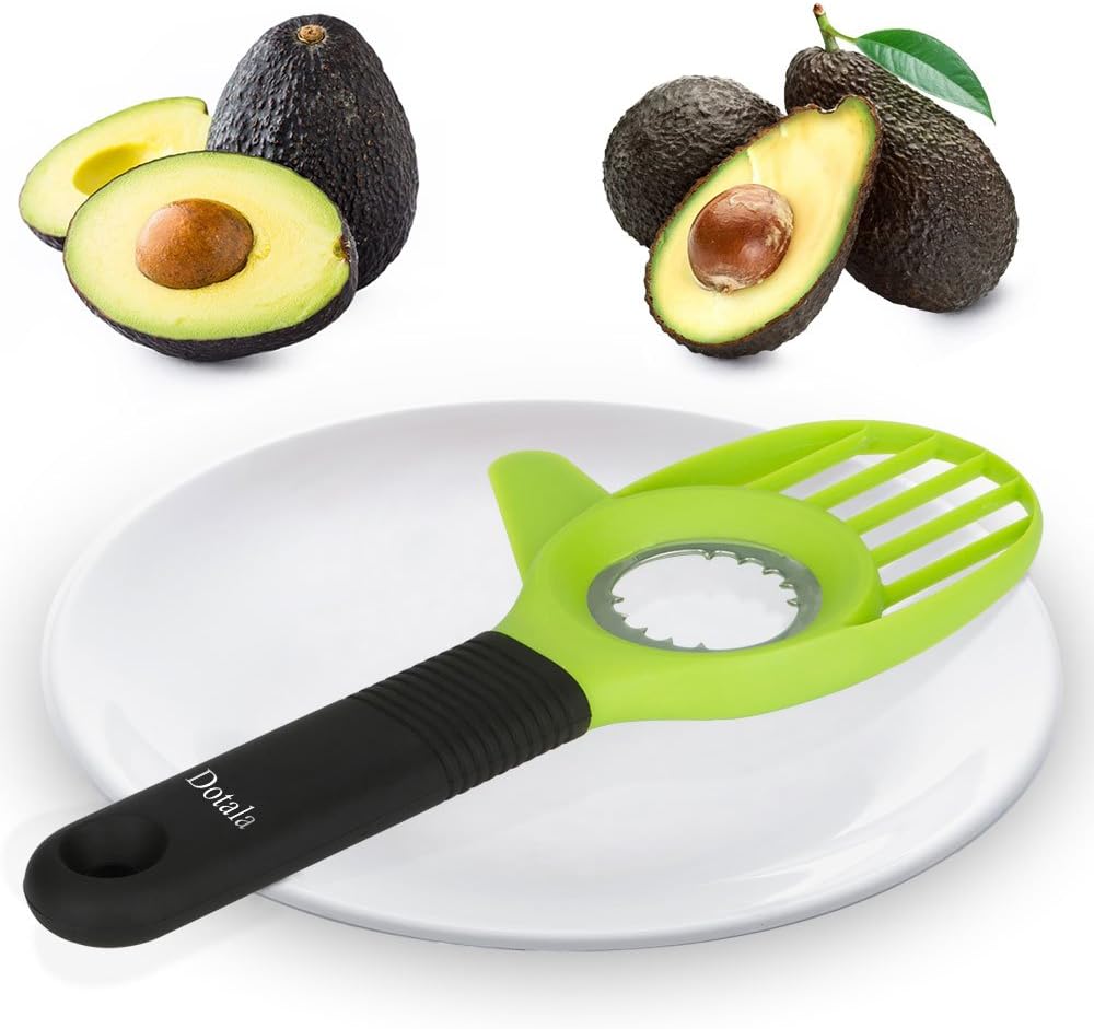 3 in 1 Avocado Slicer Tool and Saver Keeper,Avocado Pit Remover and Cutter as knife peeler scoop with Comfort-Grip Handle (Green-(Slicer+Saver))