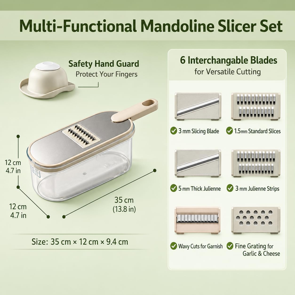 Multifunctional Vegetable Slicer Grater with 6 Blades, Cheese Grater Hand Crank,Hand Guard & Storage Container, Drain Basket, Kitchen Chopping Shredder for Potato Carrot Cheese