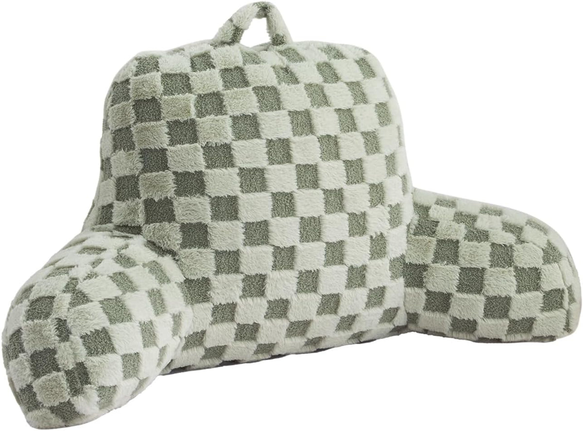 Aimuan Reading Pillow Checkered Bed Rest Wedge Backrest Checkerboard Pillow with Arms Back Support for Sitting Up in Bed Cushion Incline Rest Sleeping Snoring Pillow (Beige,Large)