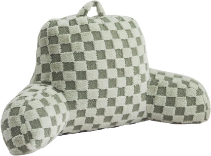 Aimuan Reading Pillow Checkered Bed Rest Wedge Backrest Checkerboard Pillow with Arms Back Support for Sitting Up in Bed Cushion Incline Rest Sleeping Snoring Pillow (Beige,Large)