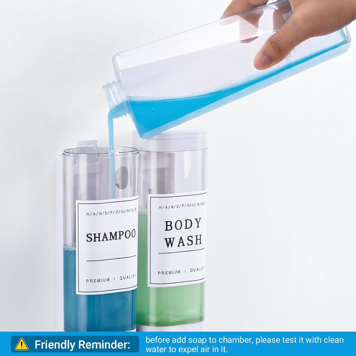 Shampoo and Conditioner Dispenser, Shower Soap Dispenser Wall Mounted, Shampoo Dispenser for Shower Wall No Drill, Bathroom Body Wash Dispenser 2 * 350ml White 2 Chamber