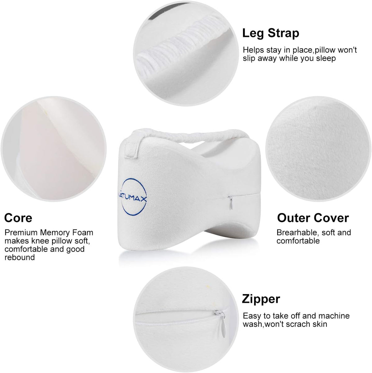 Knee Pillow for Side Sleepers - Relief from Sciatica Pain, Back/Leg Pain, Pregnancy, Hip and Joint Pain Memory Foam Leg Pillow + Free Sleep Mask and Ear Plugs