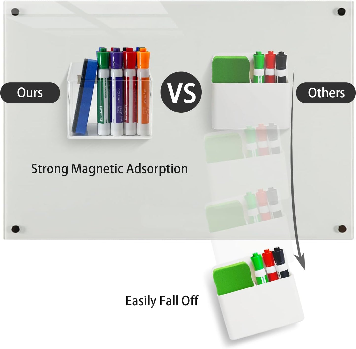 Magnetic Glass Whiteboard Pen Holder, Magnetic Dry Erase Marker Holder for Fridge, Whiteboard, Desk Locker Organizer Accessories, Office, Home, 1 Pack