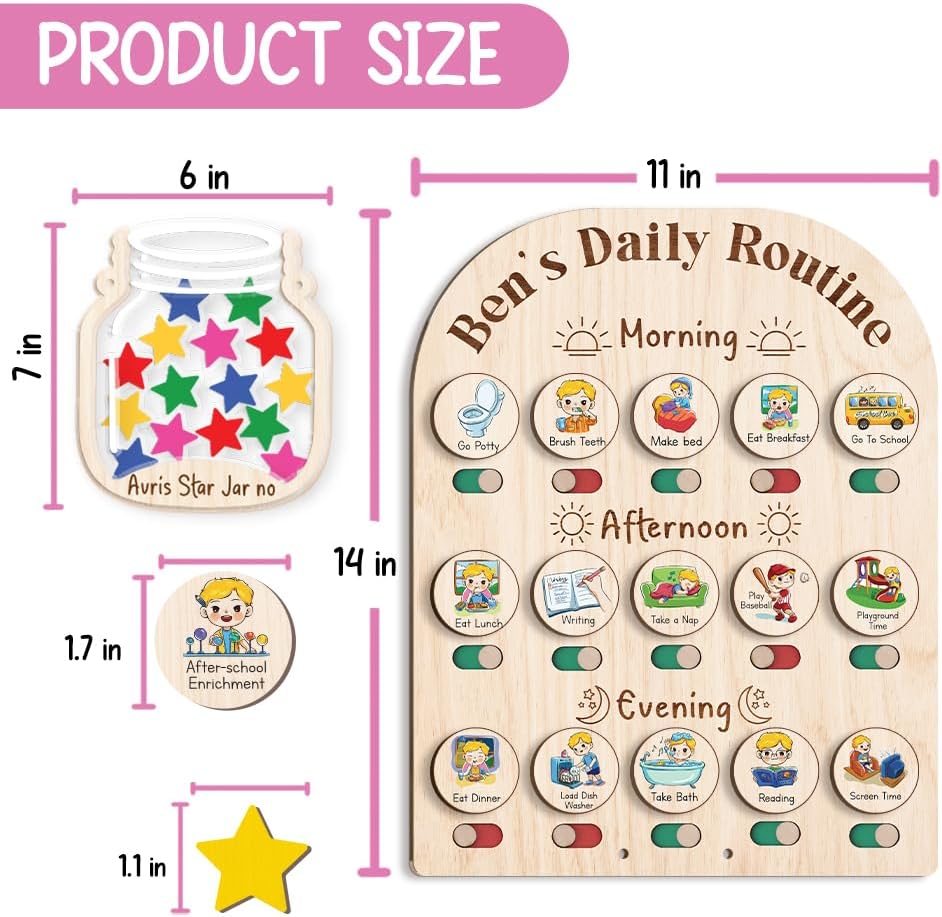 Daily Routine Chart for Kids, Visual Schedule, Routine Chart for Toddlers 3-5, Morning Bedtime Routine Chart for Toddlers, Wooden Chore Chart for Kids