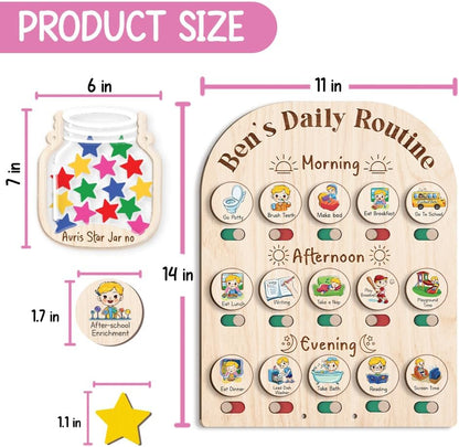 Daily Routine Chart for Kids, Visual Schedule, Routine Chart for Toddlers 3-5, Morning Bedtime Routine Chart for Toddlers, Wooden Chore Chart for Kids