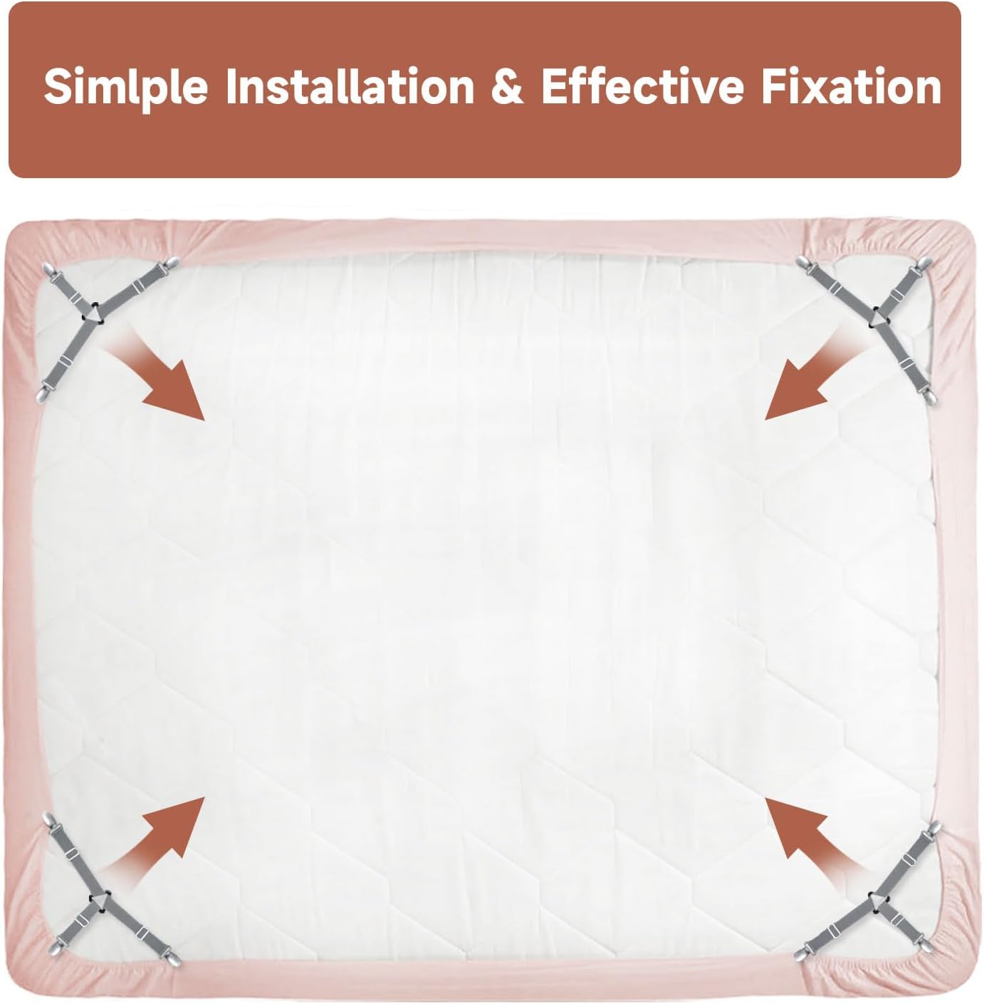 Bed Sheet Straps, Upgrade Fitted Bed Sheet Holders for Corners, Non Slip Sheet Clips White 4Pcs