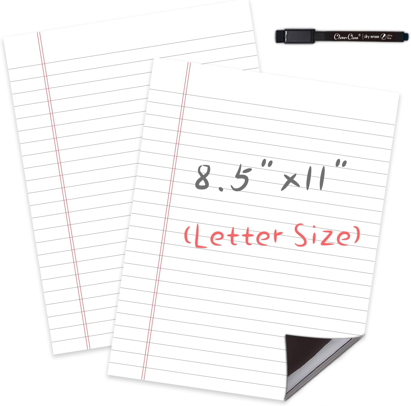 Magnetic Dry Erase Board – 8.5”x11” Reusable Lined Dry Erase List Board for Fridge 2 Pcs – Marker Included