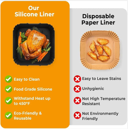 FN101 Air Fryer Silicone Liners for Ninja Crispi FN101GY/ FN101SG/ FN101ST, Non-Stick Reusable Ninja Glass Air Fryer Accessories Kit, Large for 4-QT & Small for 6-Cups Container