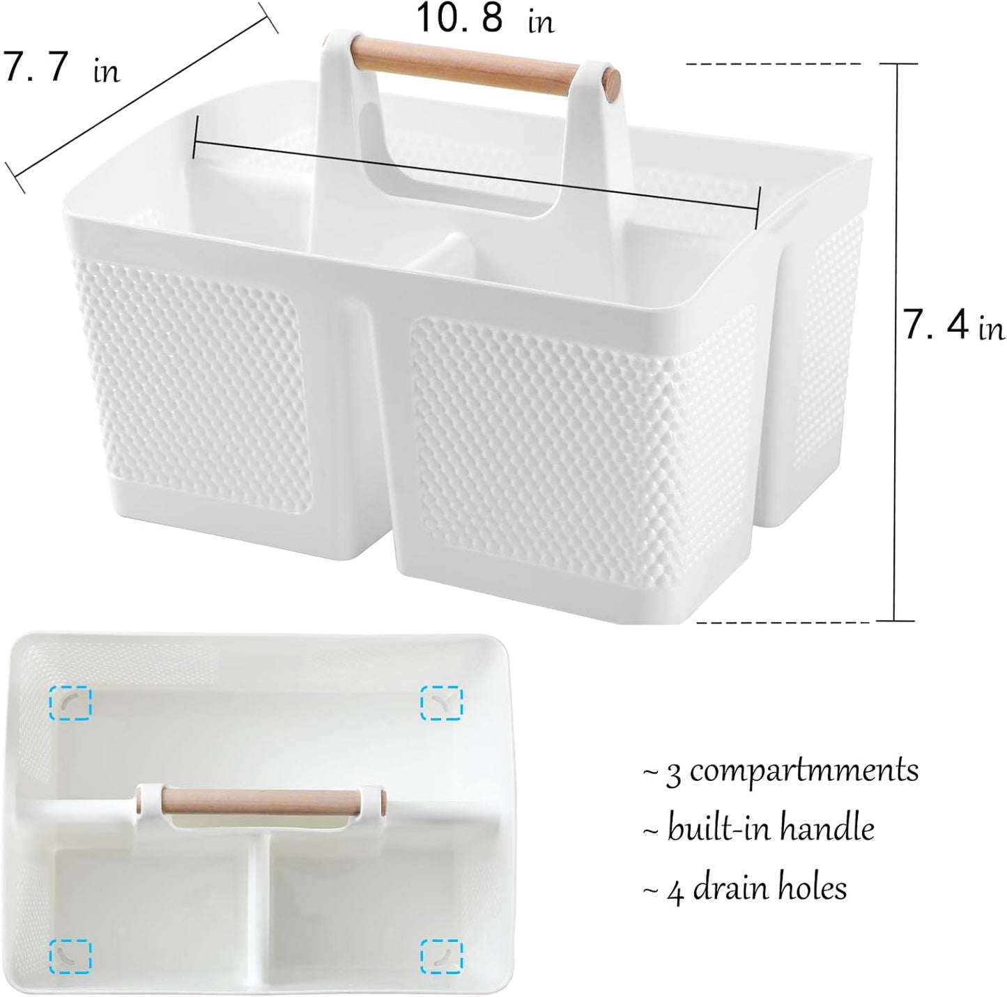 rejomiik Plastic Shower Caddy, Portable Shower Basket with Handle, Cream | Cleaning Caddy Organizer for Bathroom, College Dorm Room Essentials, Storage Tote
