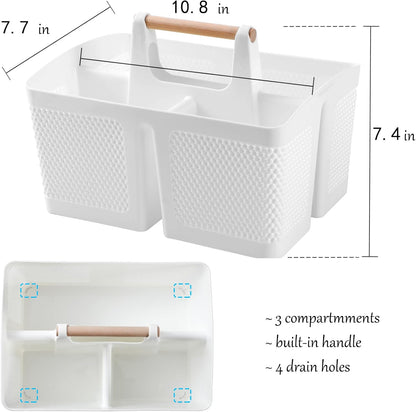 rejomiik Plastic Shower Caddy, Portable Shower Basket with Handle, Cream | Cleaning Caddy Organizer for Bathroom, College Dorm Room Essentials, Storage Tote
