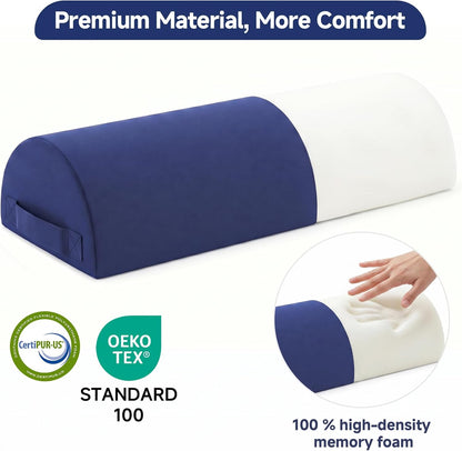 Knee Pillow for Back Sleeping - Half Moon Bolster Pillow for Legs - Cooling Under Knee Pillow for Sleeping on Back, Leg Support, Foot Elevation (Misty Blue)