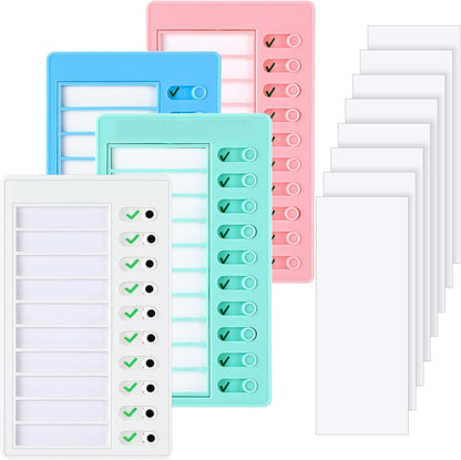 Queekay 4 Pcs Blank Chore Chart Kids Chore Chart, Plastic Checklist Board with 8 Detachable Cardstock to Do List for Home Routine Planning (White, Pink, Blue, Green)