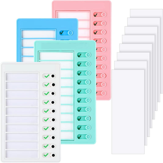 Queekay 4 Pcs Blank Chore Chart Kids Chore Chart, Plastic Checklist Board with 8 Detachable Cardstock to Do List for Home Routine Planning (White, Pink, Blue, Green)