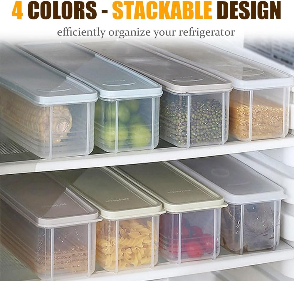 Storage & Crisper Boxes, 35oz Stackable Airtight Keeper for Refrigerator and Fridge, Food Storage Containers with Lids Keep Fresh for Spaghetti Salad Lettuce Herb Fruit Vegetable Cheese Bacon (Blue)