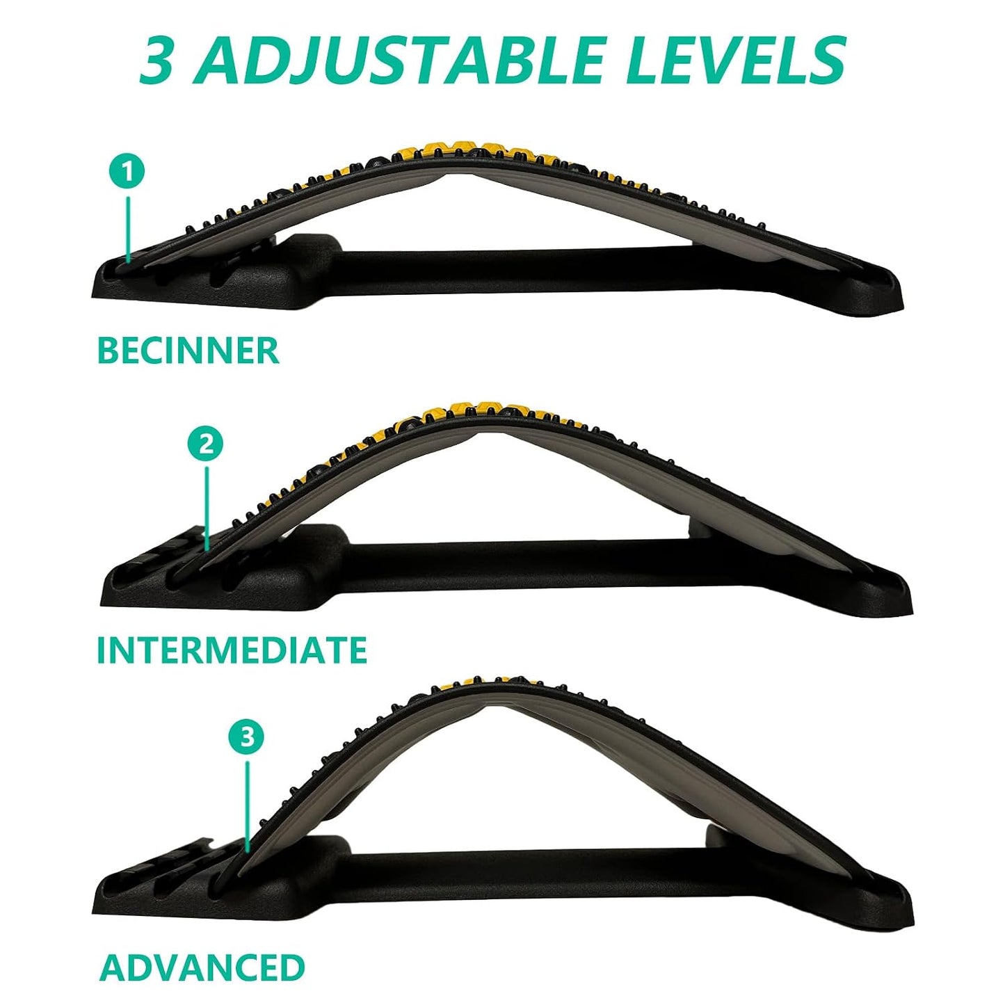 Back Stretcher for Back Pain Relief with Lumbar Support Board - Dual-Sided 3-Level Adjustable Spinal Decompression & Cracker Device