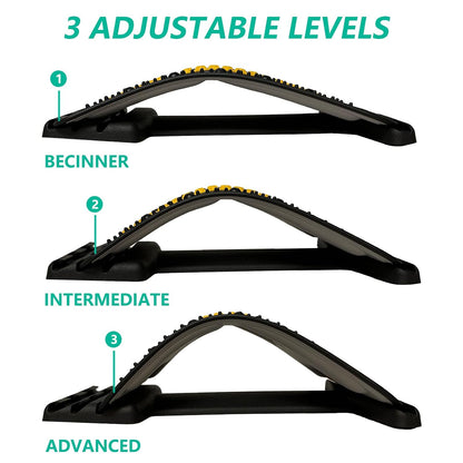 Back Stretcher for Back Pain Relief with Lumbar Support Board - Dual-Sided 3-Level Adjustable Spinal Decompression & Cracker Device