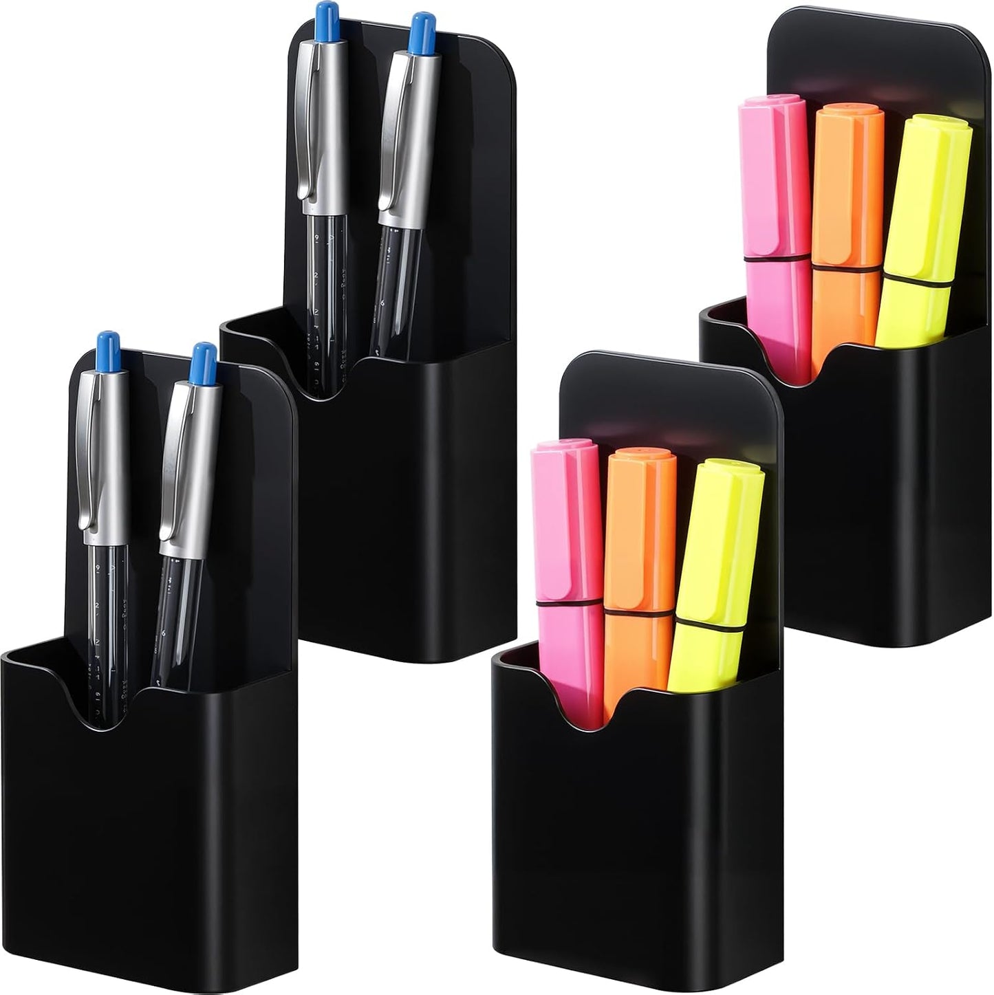 BEYGORM Magnetic Pen Holder for Refrigerator, Pencil Cup Organizer (Black) | Upgraded 1.5mm thick magnetic backing for whiteboards, lockers & fridge; 4 Pcs dry erase marker holder for classroom & office