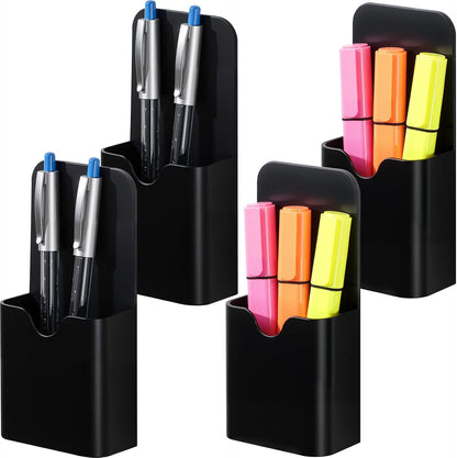 BEYGORM Magnetic Pen Holder for Refrigerator, Pencil Cup Organizer (Black) | Upgraded 1.5mm thick magnetic backing for whiteboards, lockers & fridge; 4 Pcs dry erase marker holder for classroom & office