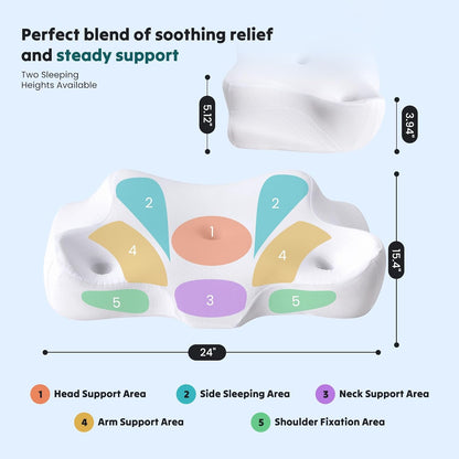 Sweetcrispy Cervical Pillow for Neck Pain, Ergonomic Contour Memory Foam Pillow with Detachable Roll Support, Cooling Breathable Cover for Side Back Stomach Sleepers