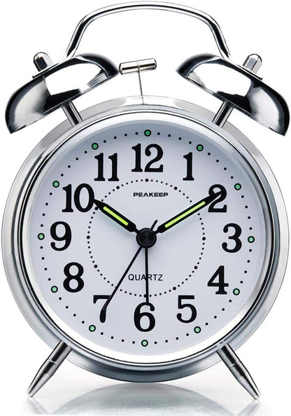 Peakeep Loud Alarm Clock for Heavy Sleepers Adults, Metal 4.5 Inches | Twin Bell Battery Operated Analog Alarm Clocks for Bedrooms Kids' Room Decoration (Jewel Blue)