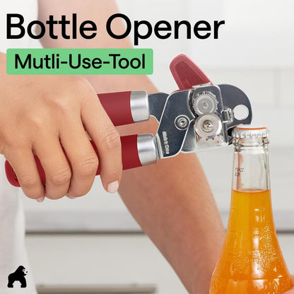 GORILLA GRIP Original Model Stainless Steel Smooth Edge Manual Can Opener and Bottle Openers, US Designed, Comfortable Handle, Oversized Handheld Turn Knob, Multifunctional Kitchen Tool, Gray