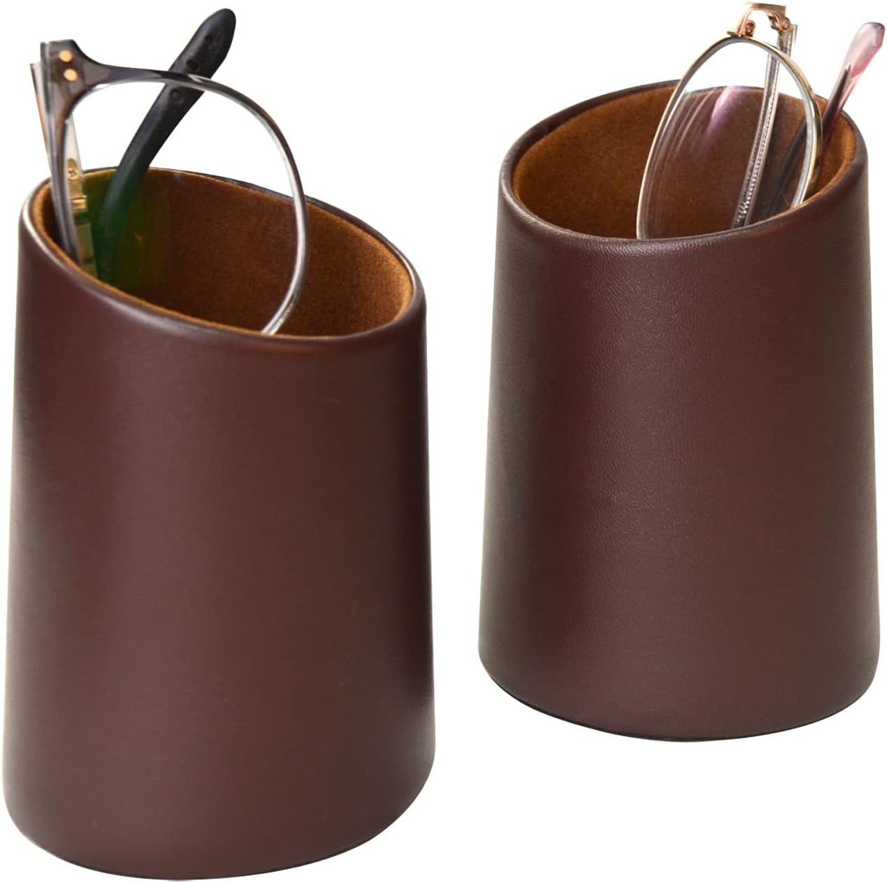 2 Pack Eyeglasses Holder PU Leather Glasses Stand Case Holder for Desks or Nightstands