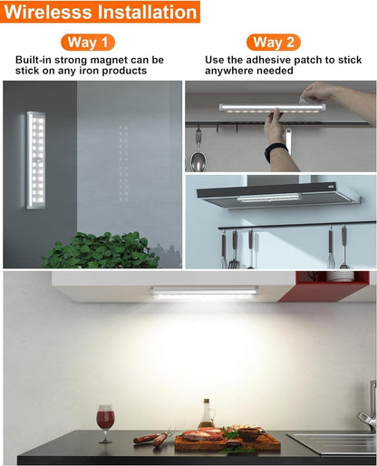 Diomart Motion Sensor Under Cabinet Lighting, RGB Rechargeable, 4 Pack | 58 LEDs,15 RGB colors. Remote & motion sensor dual control. Dimming, Auto-off timer