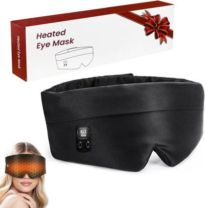 Cordless Washable Silk Heated Eye Mask, 3 Heat Levels & Timer, Relief for Dry Eyes, Blepharitis, Stye and Puffy Eyes, Men & Women, Rechargeable, Gift for Family, Father in Elegant Box (Black)