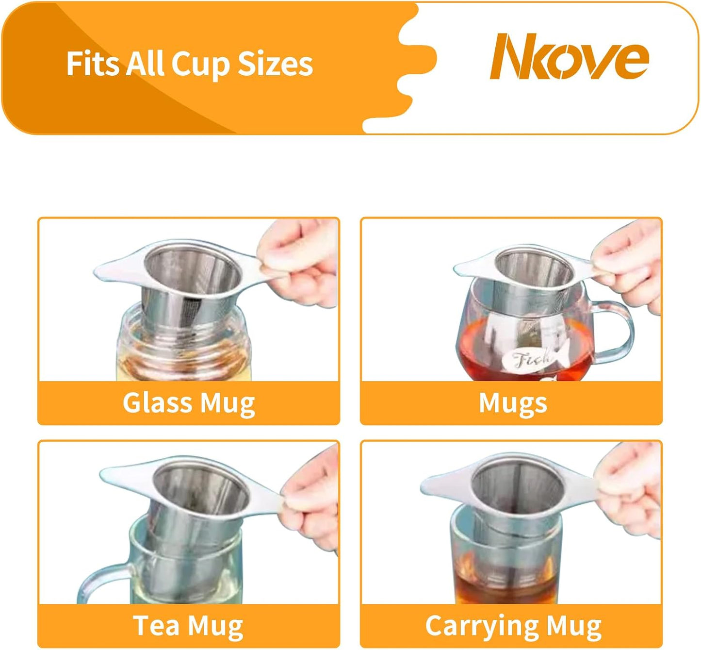 NKOVE Stainless Steel Tea Infuser, Loose Leaf Tea Strainer, Fine Mesh | Universal Tea Filter for Teapot Cup Mug, Reusable Tea Steeper Basket with Fine Mesh, Stainless Steel Infuser