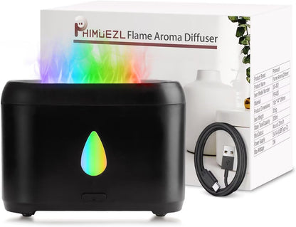 Flame Diffuser for Essential Oils, 200ml Ultrasonic Aroma Diffusers with Cool Mist, Aromatherapy Diffuser with Auto-Off Protection, Small Humidifier for Home,Office,Bedroom,Gift (Black)