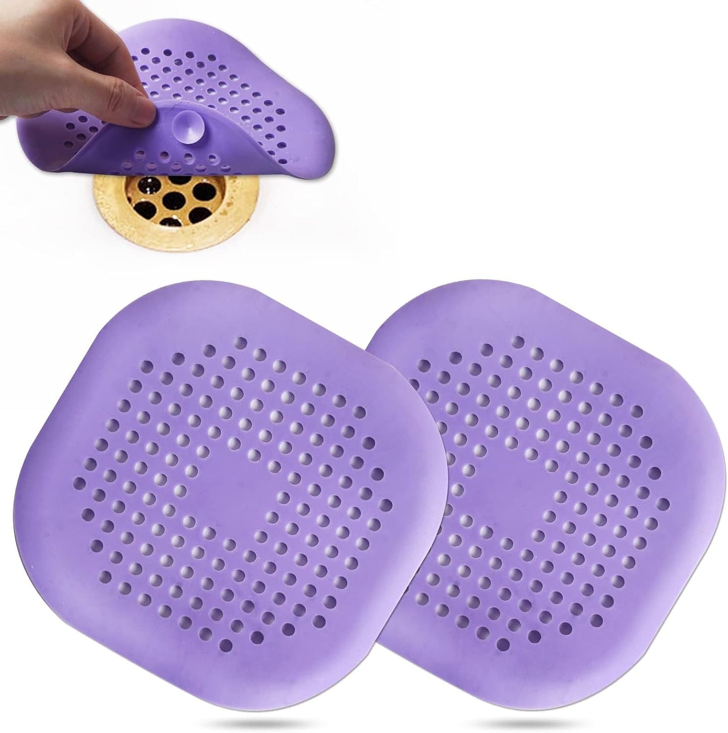Bovinde Hair Drain Catcher,Square Cover for Shower 2 Pack (Black) | Drainer Cover Silicone Hair Stopper with Suction Cups,Protector Accessories,Easy to Install Suit for Bathroom,Bathtub,Sink